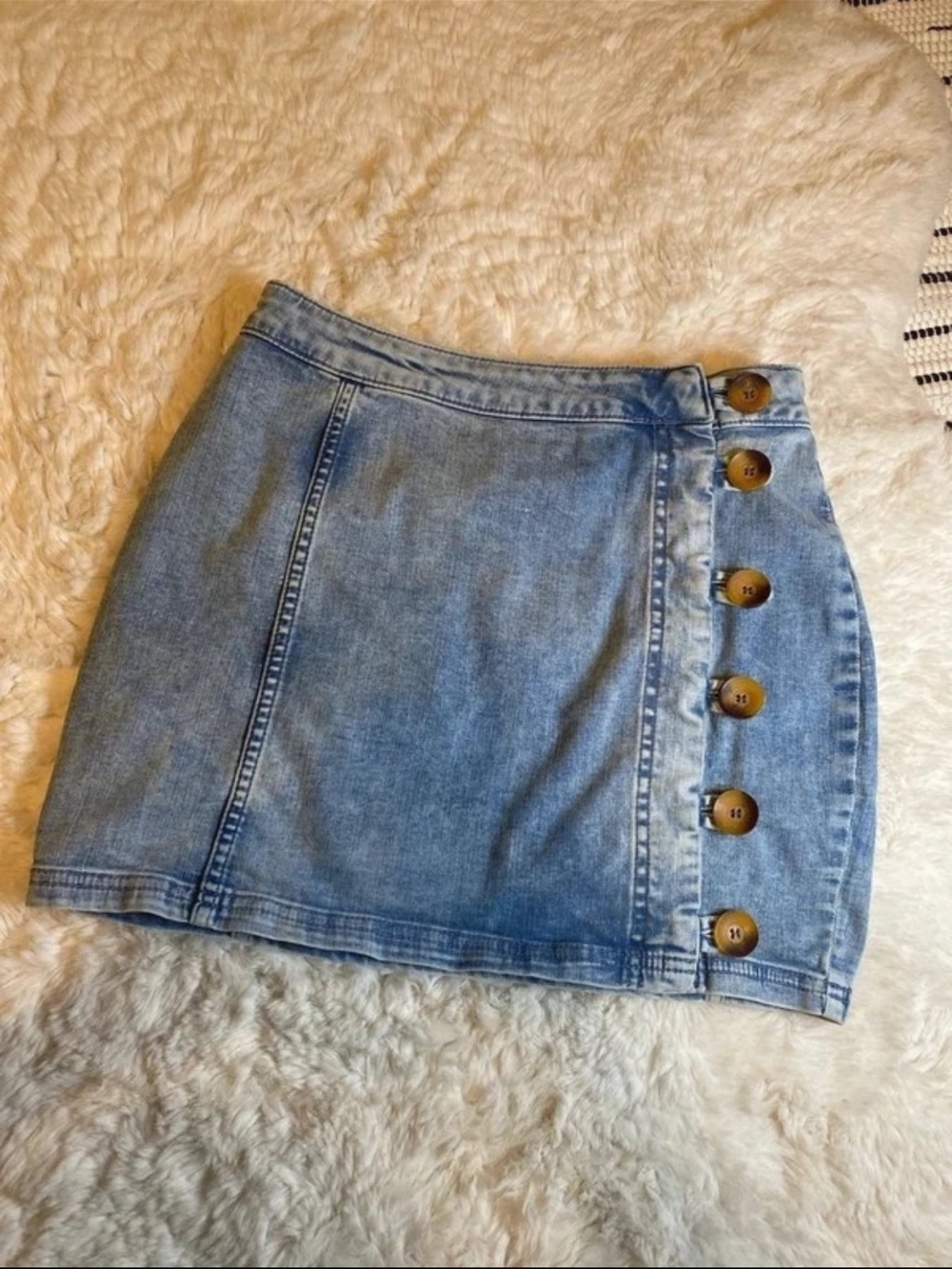 Free People Light Blue Denim Mini Skirt with Side Buttons